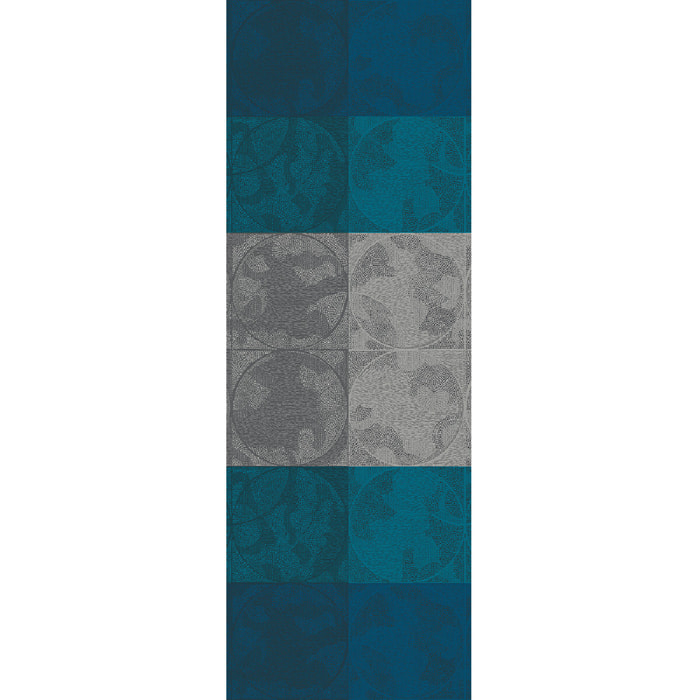 Chemin de table pur coton motif jacquard bleu Mille spheres nocturne