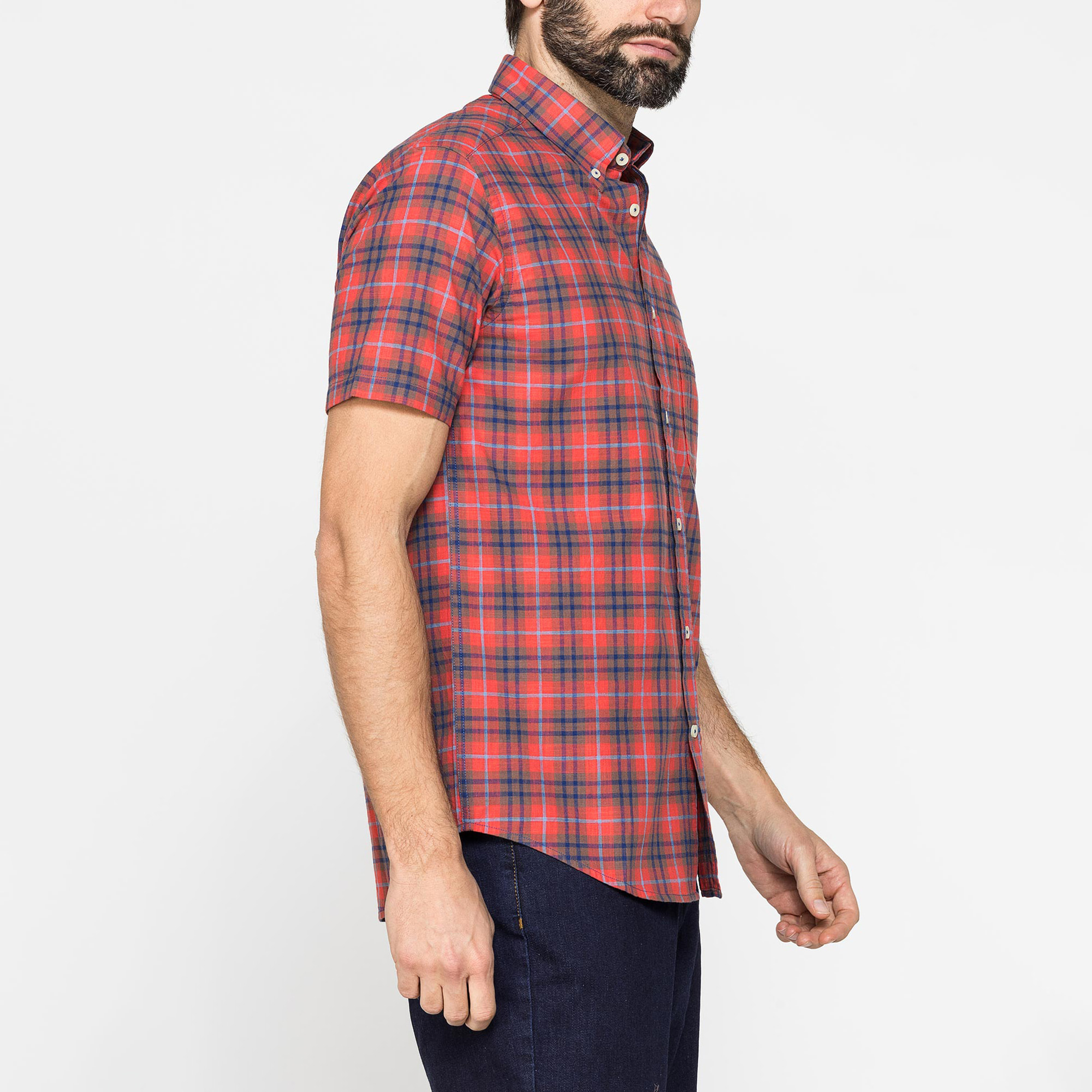 CAMICIA A MANICA CORTA IN COTONE FIAMMATO FANTASIA