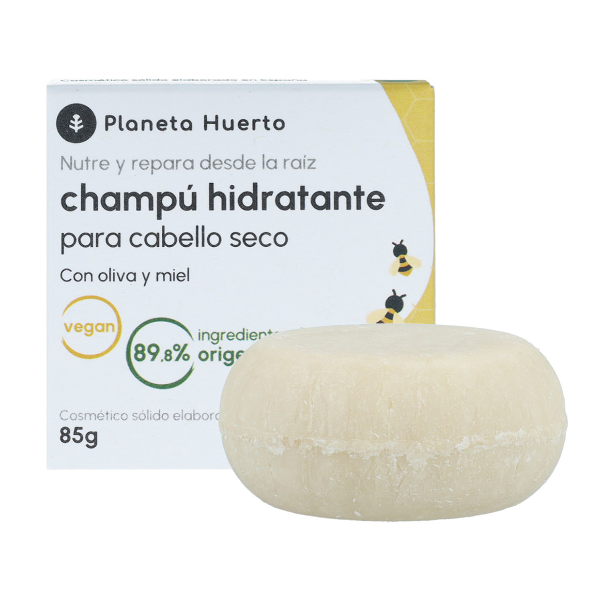 PLANETA HUERTO | Champú Sólido Hidratante con Oliva y Miel 85 gr - Nutrición Intensa y Suavidad Natural