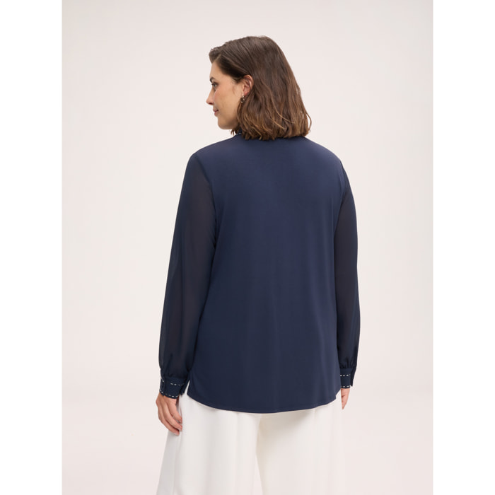 Fiorella Rubino - Camicia bimatercia con ricami - Blu