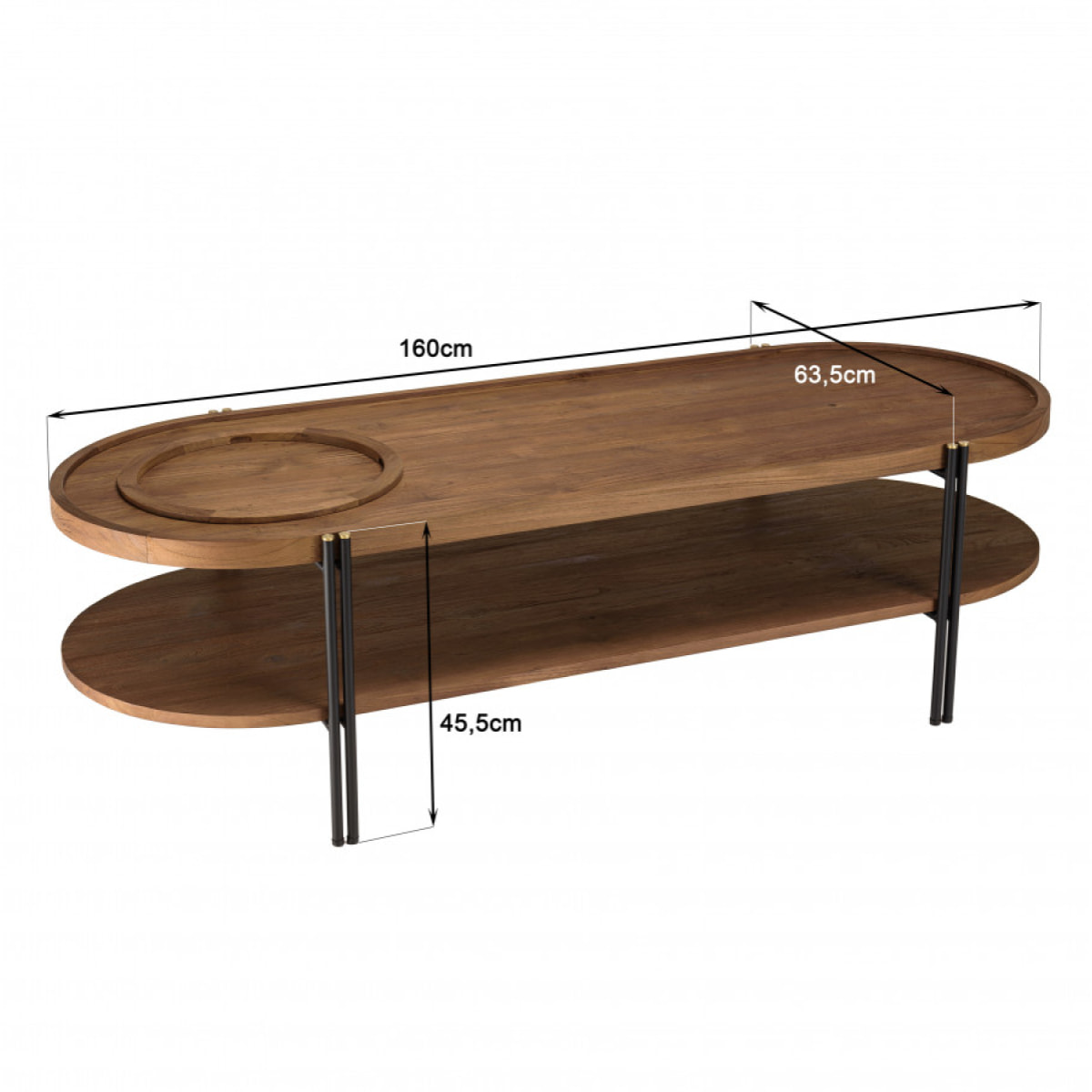 ALIDA - Table basse ovale 2 niveaux plateau amovible