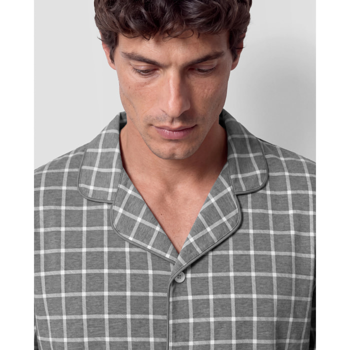 Pijama largo camisero algodón hombre cuadro roberto gris