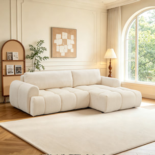 Canapé nuage convertible 4 places en tissu bouclette beige MINDEN