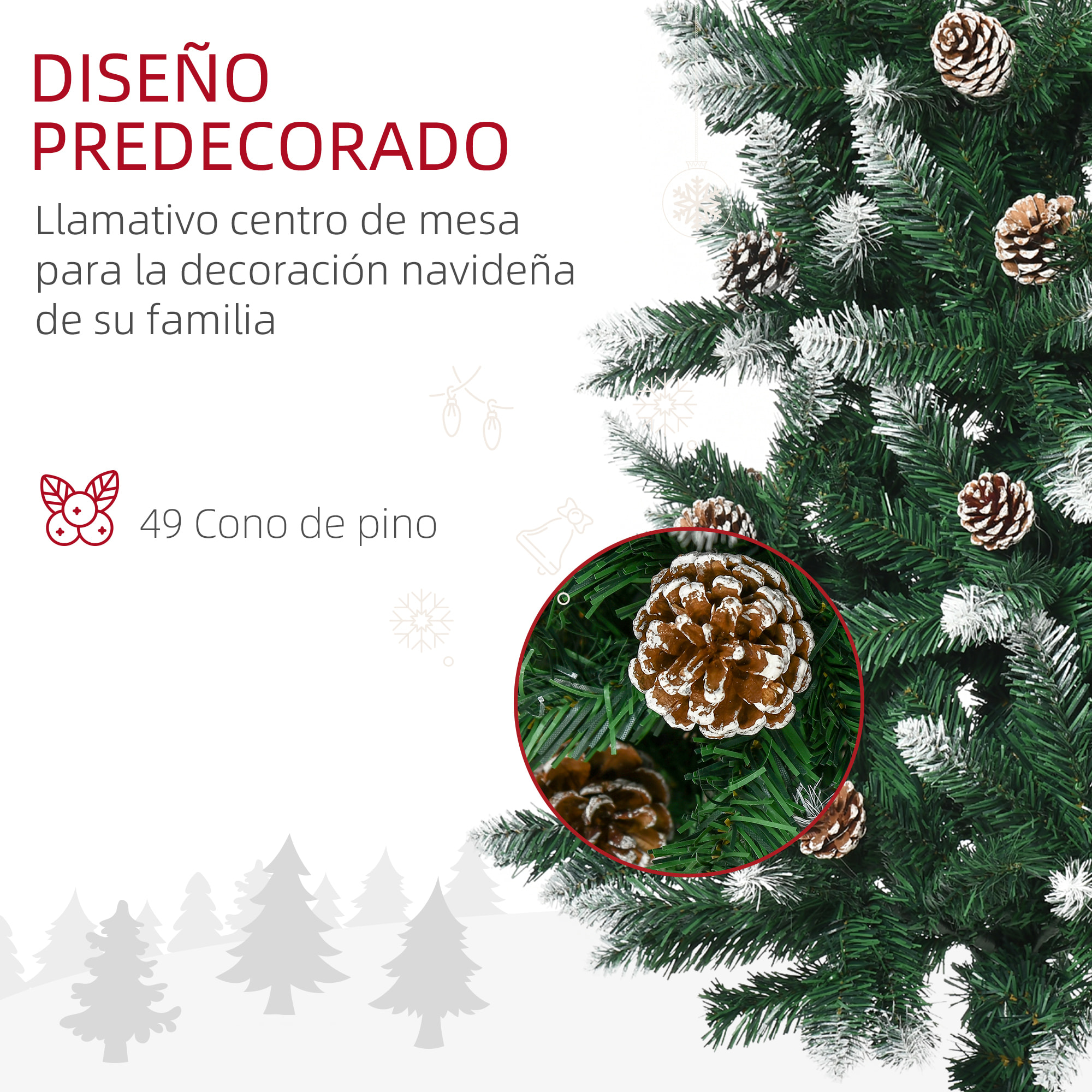 Árbol de Navidad Artificial de Nieve 180 cm con 508 Ramas Realistas 49 Piñas Base Plegable y Soporte de Acero para Decoración de Interiores Ø73x180 cm Verde Blanco