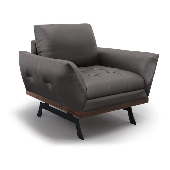 Fauteuil "Olivier" en cuir véritable gris foncé