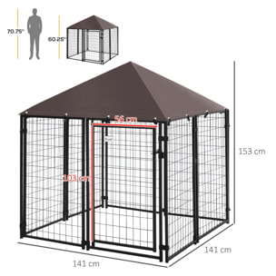 Perrera de Exterior con Techo 141x141x153 cm con Malla de Metal Puerta Cerradura