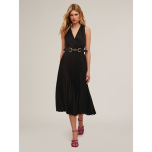 Motivi - Vestido midi plisado con cot-out por detrás - Negro
