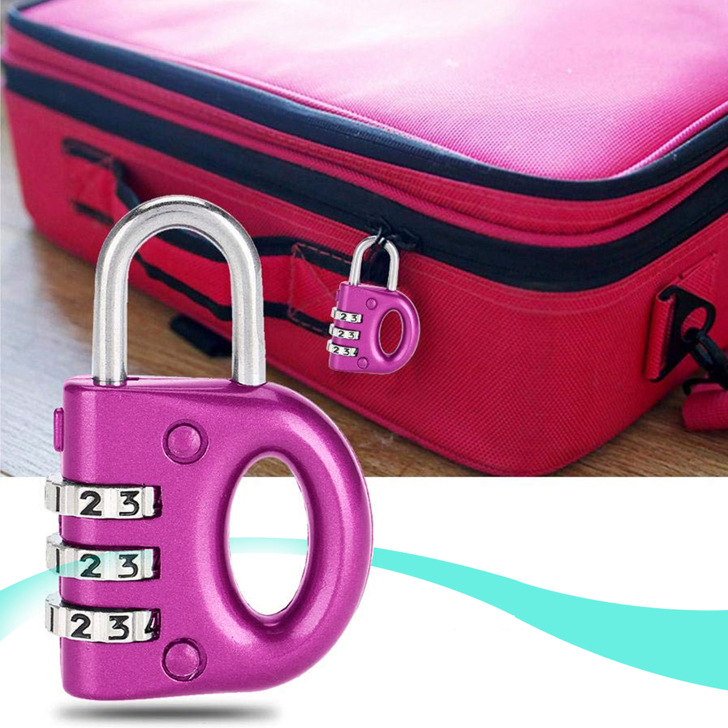 Candado de seguridad antirrobo con combinación numérica para mochilas y maletas.