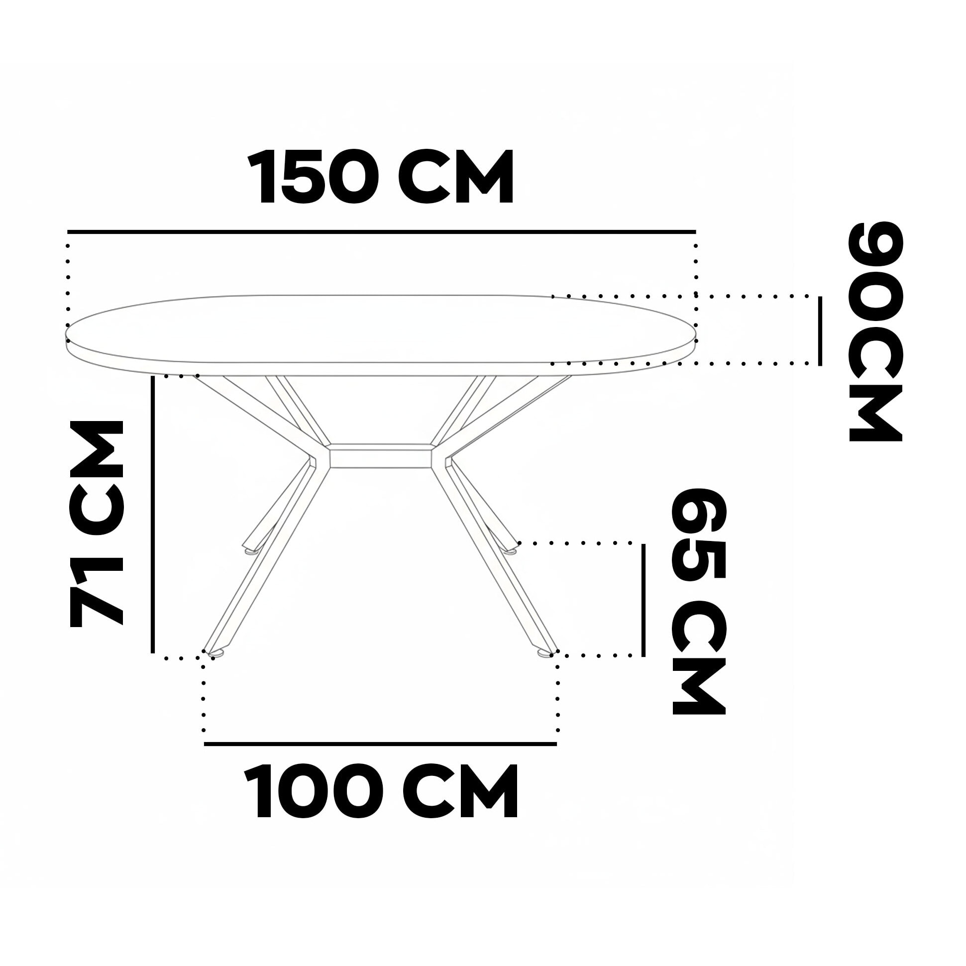 Marui Small - Tavolo da pranzo ovale 150x90 cm in Legno Testurizzato con Piede Centrale in metallo Ashi