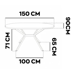 Marui Small - Tavolo da pranzo ovale 150x90 cm in Legno Testurizzato con Piede Centrale in metallo Ashi