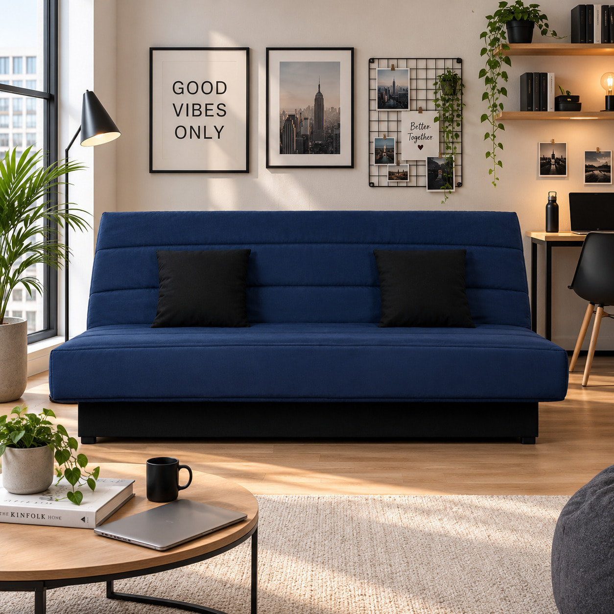 Canapé convertible Marseille, Matelas Simmons, 120 x 190 cm, marine