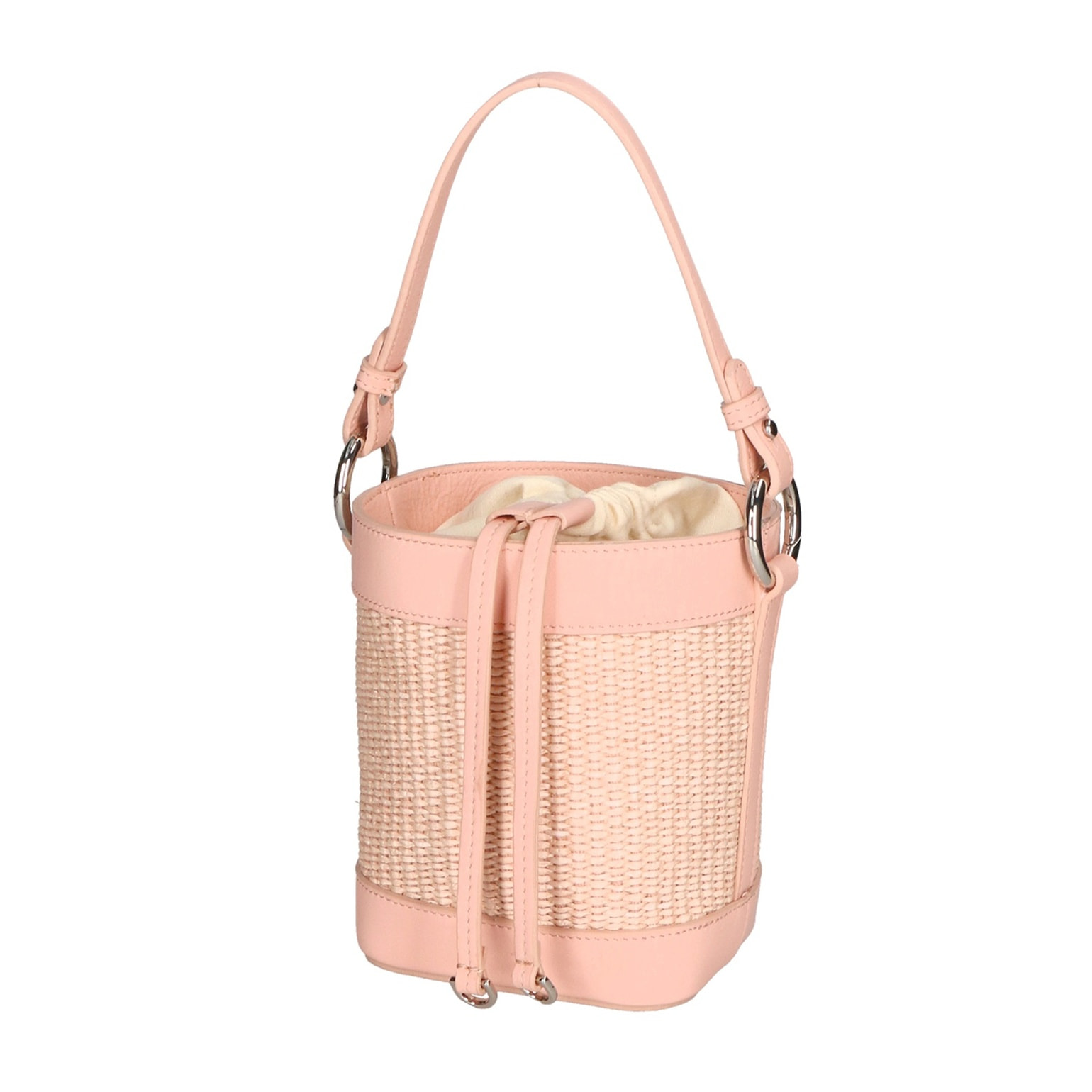 Borsa a secchiello da donna - Modello Alyssa - Pelle & Paglia - 13.0 x 16.0 x 10.0 cm