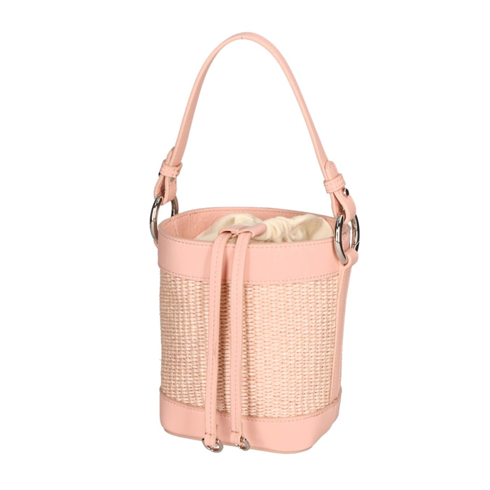 Borsa a secchiello da donna - Modello Alyssa - Pelle & Paglia - 13.0 x 16.0 x 10.0 cm