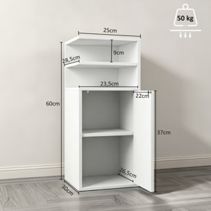 Mesitas de Noche Estrechas, Juego de 2, Mesillas de Noche Dormitorio con Puerta, Compartimentos Abiertos, Mesa Auxiliar para Salón, Espacios Reducidos, 25x30x60 cm, Blanco