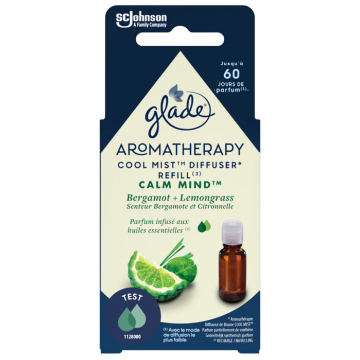 GLADE® - PACK DE 4 AROMATHÉRAPIE - RECHARGE HUILES ESSENTIELLES - CALM MIND BERGAMOTE & CITRONNELLE