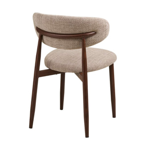 Eddie - lot de 2 chaises en tissu texturé - pieds en acier effet bois - Marron / Beige