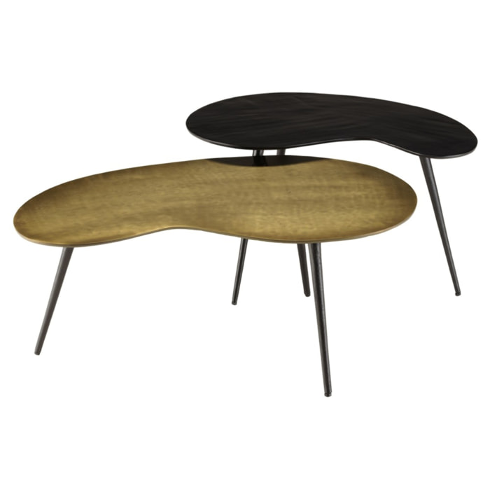 JAMES - Set de 2 tables basses ovoïdes en aluminium noir mat et doré