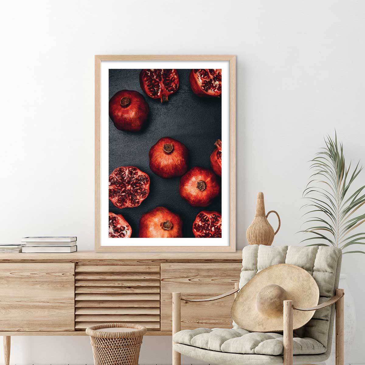 Affiche collection gros plan sur la grenade Affiche + cadre en bois - Chêne