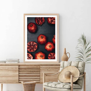 Affiche collection gros plan sur la grenade Affiche + cadre en bois - Chêne