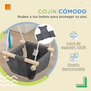 Columpio para Bebés de 9-36 Meses con Cuerdas Ajustables Columpio Infantil con Asiento Acolchado Carga 70 kg para Interiores y Exteriores 40x40x110-180 cm Gris Oscuro