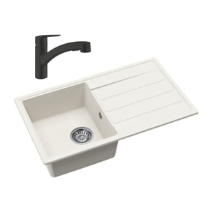 76x44 cm évier avec égouttoir réversible en Granite, à encastrer, blanc + mitigeur lavabo/cuisine Grohe Start (SATSE3WG303)