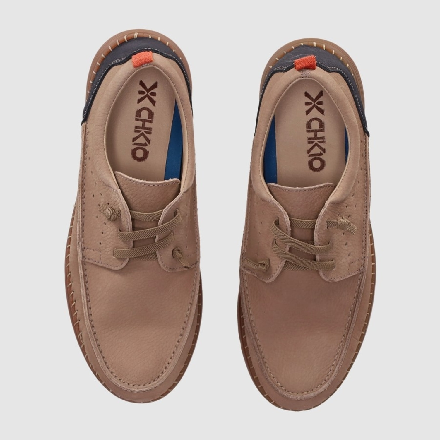 Zapatos de Piel - Taupe - Tacón: Bajo