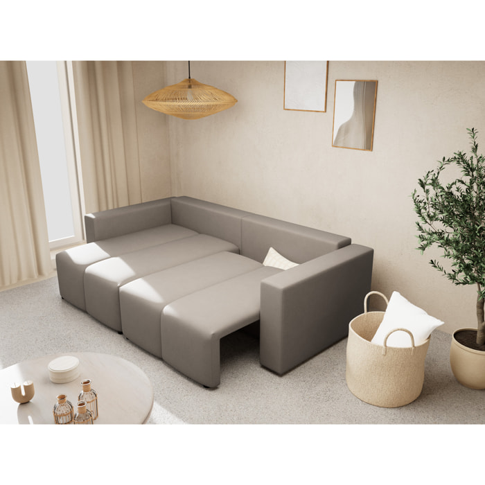 Daryl - canapé d'angle réversible 4 places convertible avec coffre en tissu texturé - Gris clair