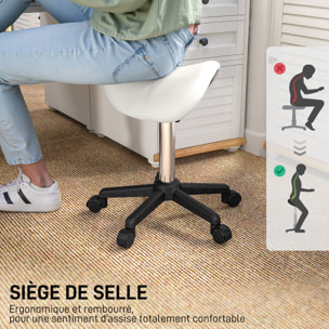 Tabouret de massage tabouret selle ergonomique pivotant 360° hauteur réglable revêtement synthétique blanc