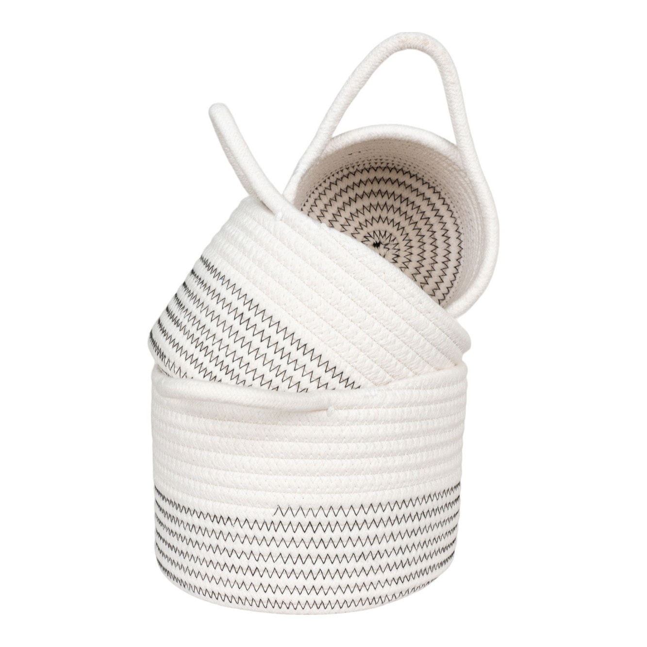 Set 3 cestini Algar in cotone bianco/grigio
