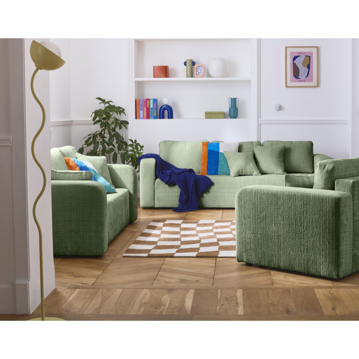 Miro - canapé droit 3 places - convertible avec coffre - en velours texturé - Vert sauge