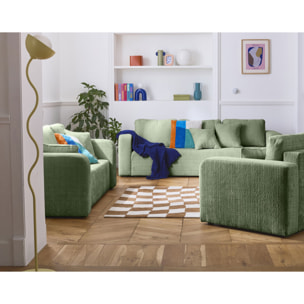 Miro - canapé droit 3 places - convertible avec coffre - en velours texturé - Vert sauge