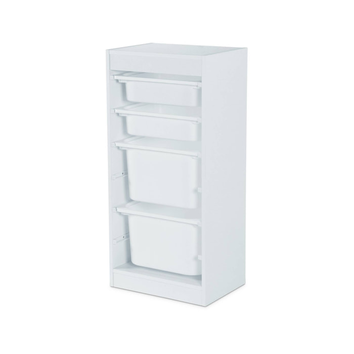 Meuble de rangement enfant 4 bacs de rangement. 41.5 x 30 x 89cm (Lot de 2) blanc
