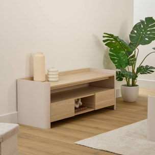 Meuble TV Roundy blanc ivoire et bois