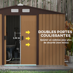 Abri de jardin - remise pour outils - cabanon double porte coulissante - fondation incluse - dim. 277L x 191l x 192H cm - tôle d'acier ondulée terracotta