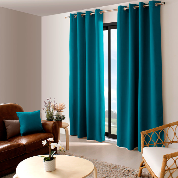 Rideau occultant uni avec 8 œillets - Bleu Canard