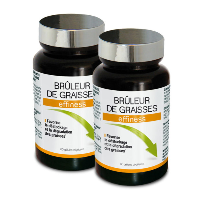 NUTRI EXPERT - Effiness Brûleur de Graisses - Déstocke Et Dégrade Les Graisses - Aide Minceur Et Perte De Poids - Formule Renforcée - Guarana Maté Thé Vert Chrome Choline - Lot de 2 produits