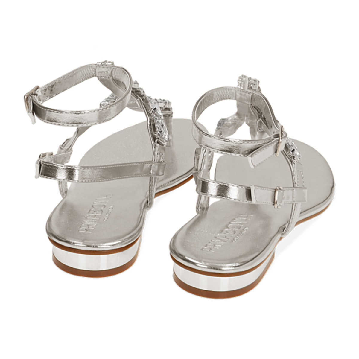 Sandalias planas con pedreria plateadas