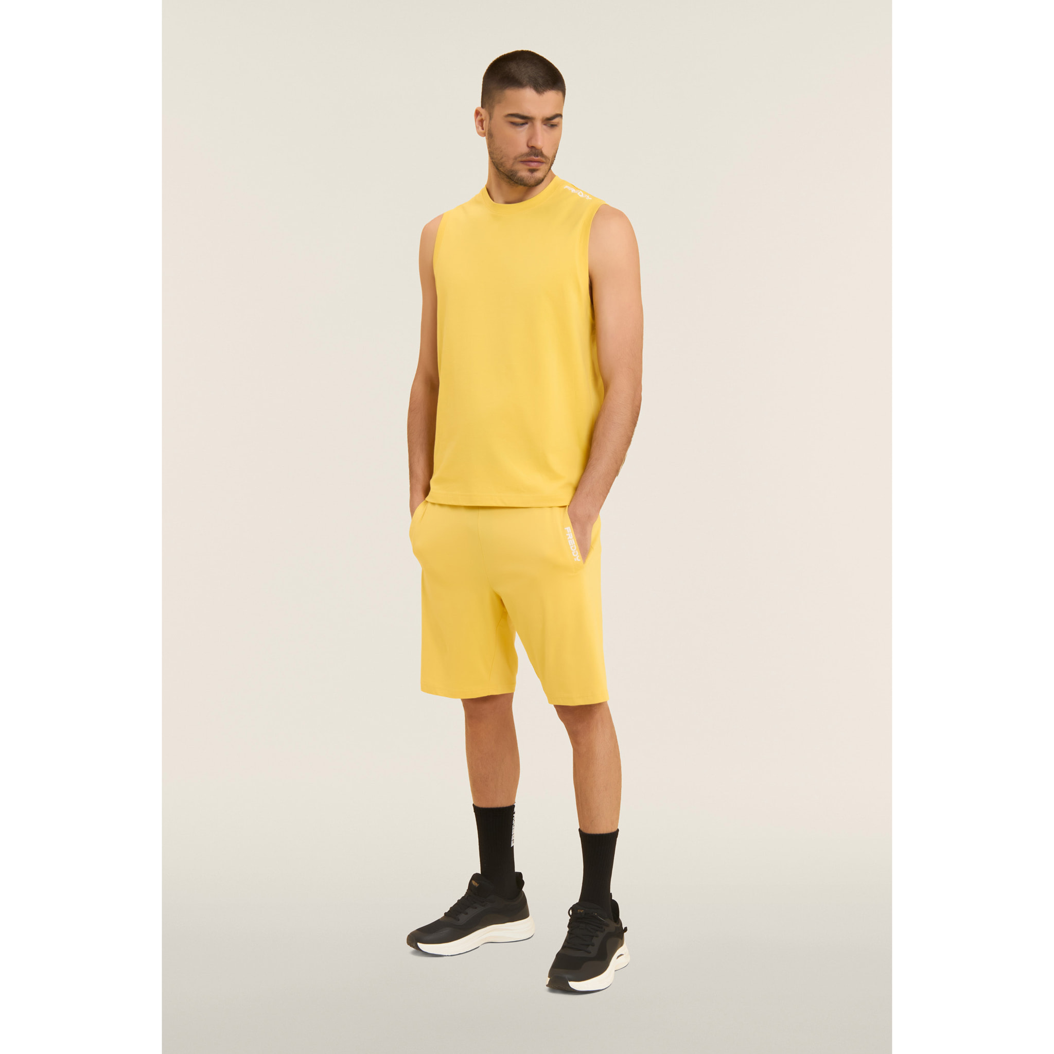 T-shirt senza maniche in jersey di cotone