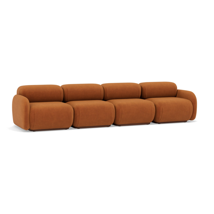 Penelope - canapé droit modulable 4 places en velours texturé - Terracotta