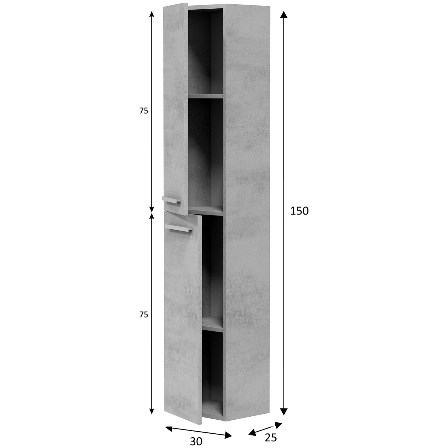 Columna de baño Alise 2p color Cemento, 30 cm (Ancho) x 25 cm (Fondo) x 150 cm (Alto)