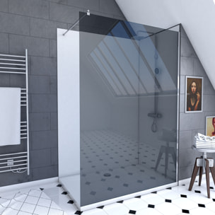 Pack douche à l'Italienne 90x120 - Kit Panneaux muraux Blanc/Chrome + receveur + Paroi Fumée 8 mm