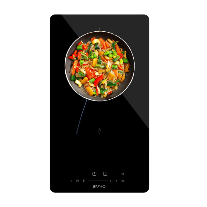 EVVO Placa Vitrocerámica 2 zonas de cocinado V30, Potencia máxima 3.000W, 9 niveles, máx diámetro 18 cm, control táctil, indicador de calor