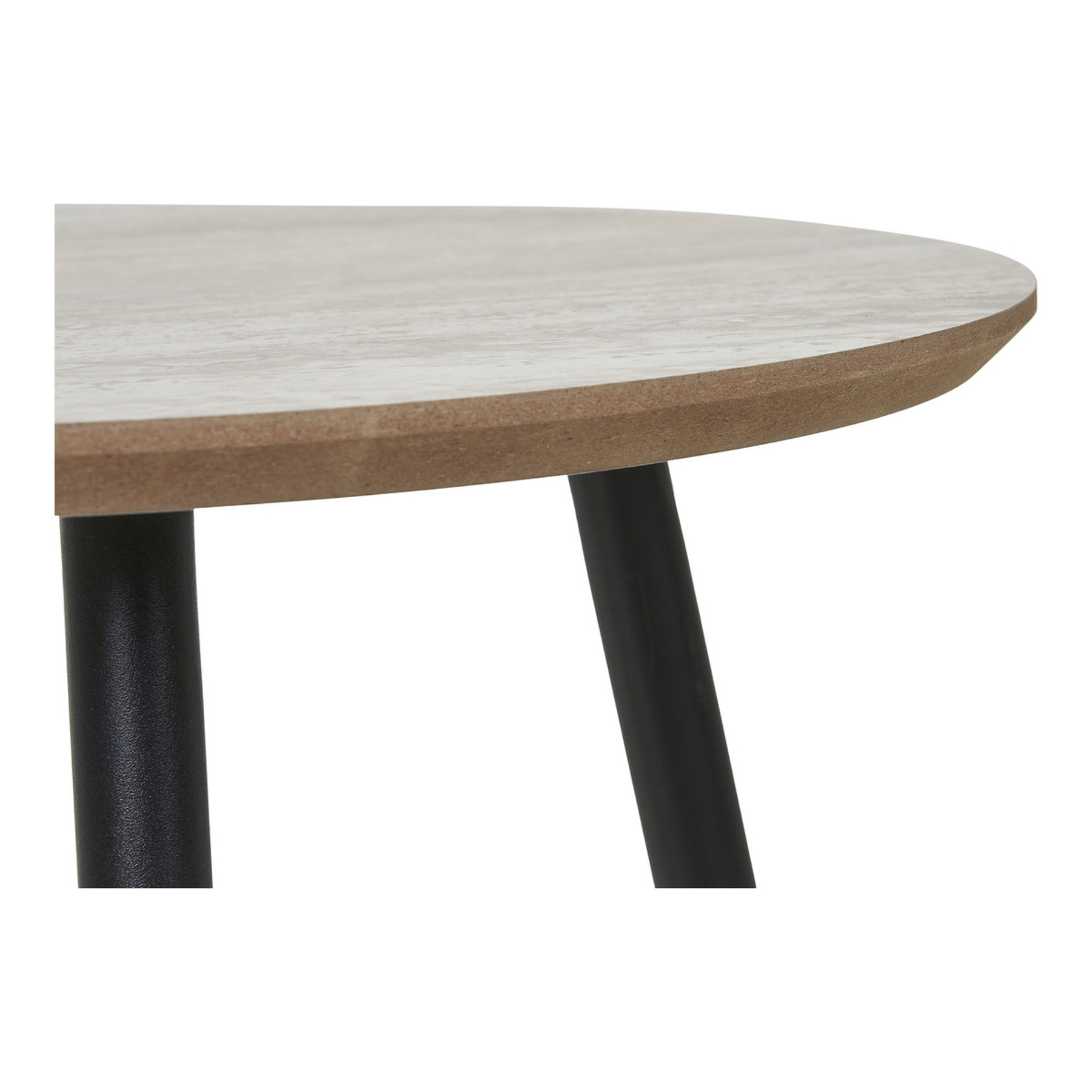 Tavolino da Caffè Aalst Effetto Travertino con Gambe Nere — Ø55×45 cm