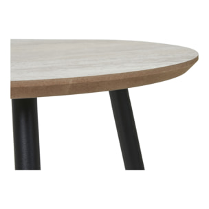 Tavolino da Caffè Aalst Effetto Travertino con Gambe Nere — Ø55×45 cm
