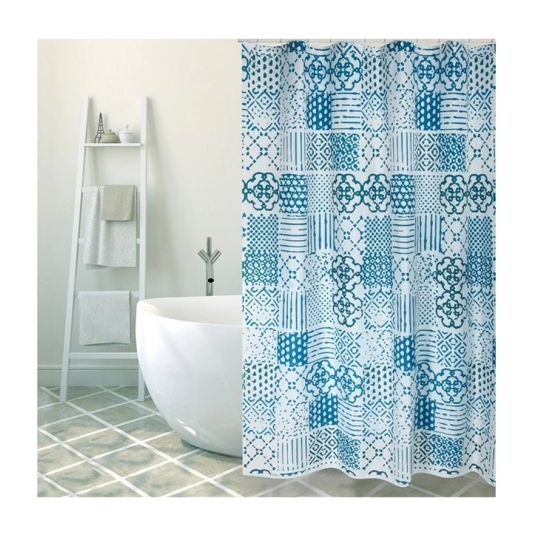 Rideau de douche Polyester ALENTEJO 180x200cm QUALITE PREMIUM Bleu -Anneaux inclus MSV