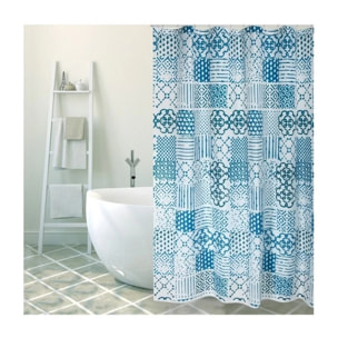 Rideau de douche Polyester ALENTEJO 180x200cm QUALITE PREMIUM Bleu -Anneaux inclus MSV