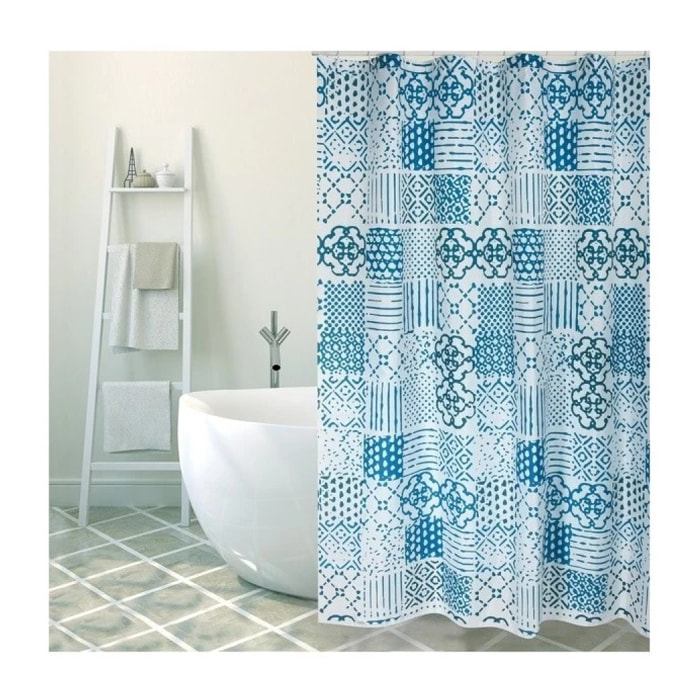 Rideau de douche Polyester ALENTEJO 180x200cm QUALITE PREMIUM Bleu -Anneaux inclus MSV