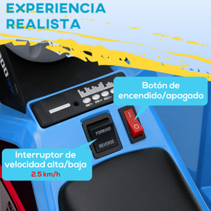 Quad Eléctrico para Niños con Remolque a Batería 6V, Quad para Niños de 18-36 Meses con Velocidad 2,5 km/h, 6 Ruedas y Manillar Antideslizante, 106x41,5x48,5 cm, Azul