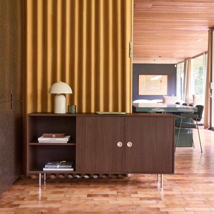 Buffet vintage décor bois et acier inoxydable 2 portes 150cm SHELBY