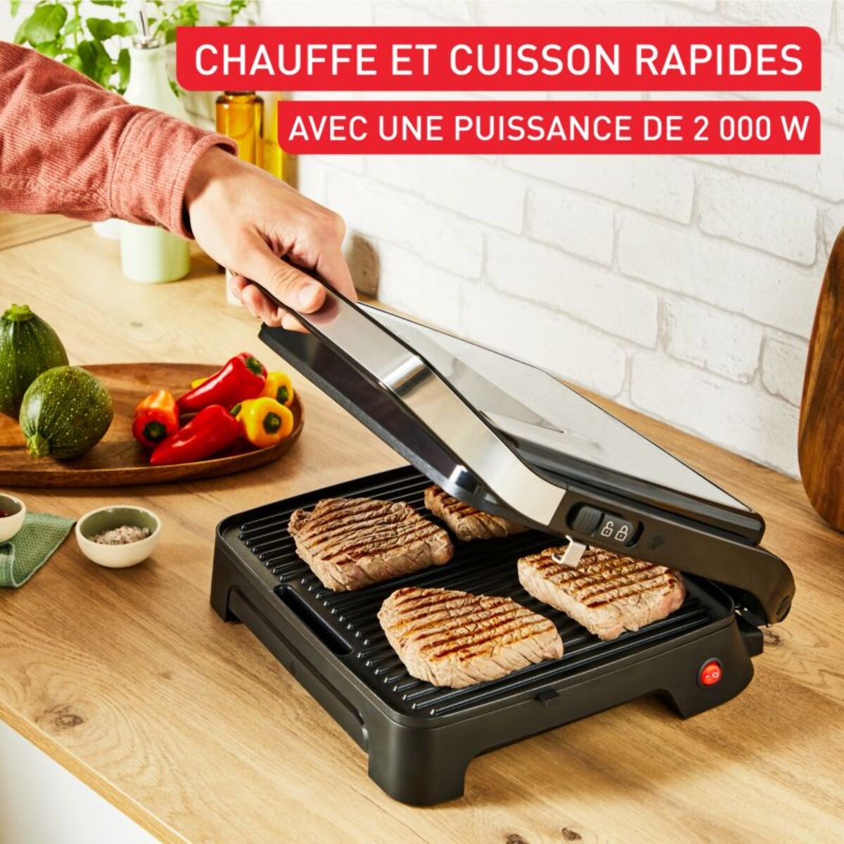Grille-viande TEFAL GC271D10 noir gris à poser, 29x26 cm